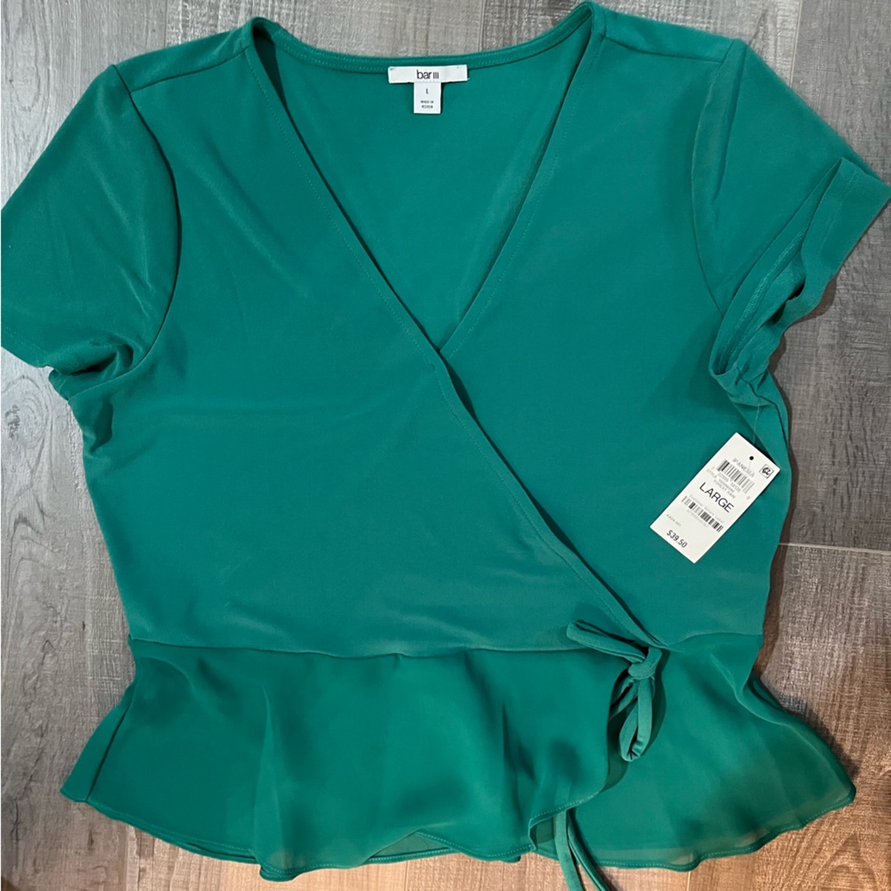 bar III emerald green peplum top